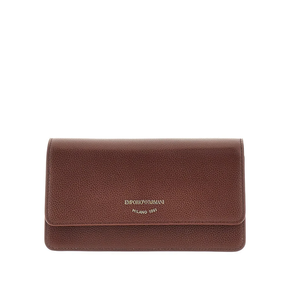 grained leather clutch with chain