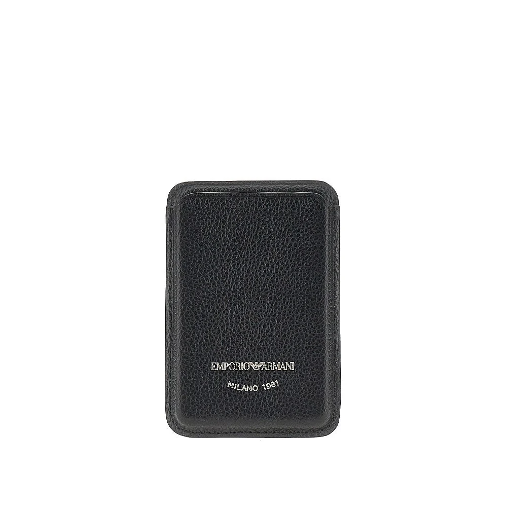 EMPORIO ARMANI OS grained leather magnetic card holder