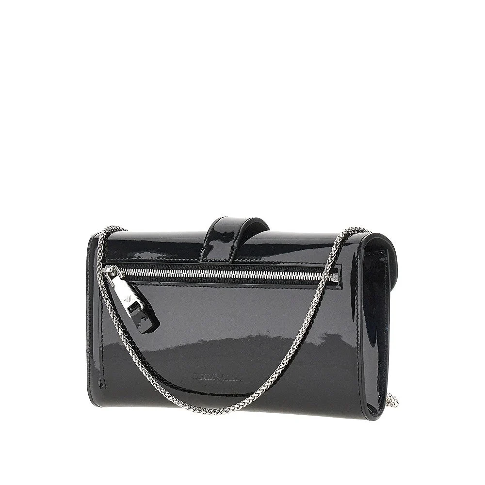 patent leather clutch with chain