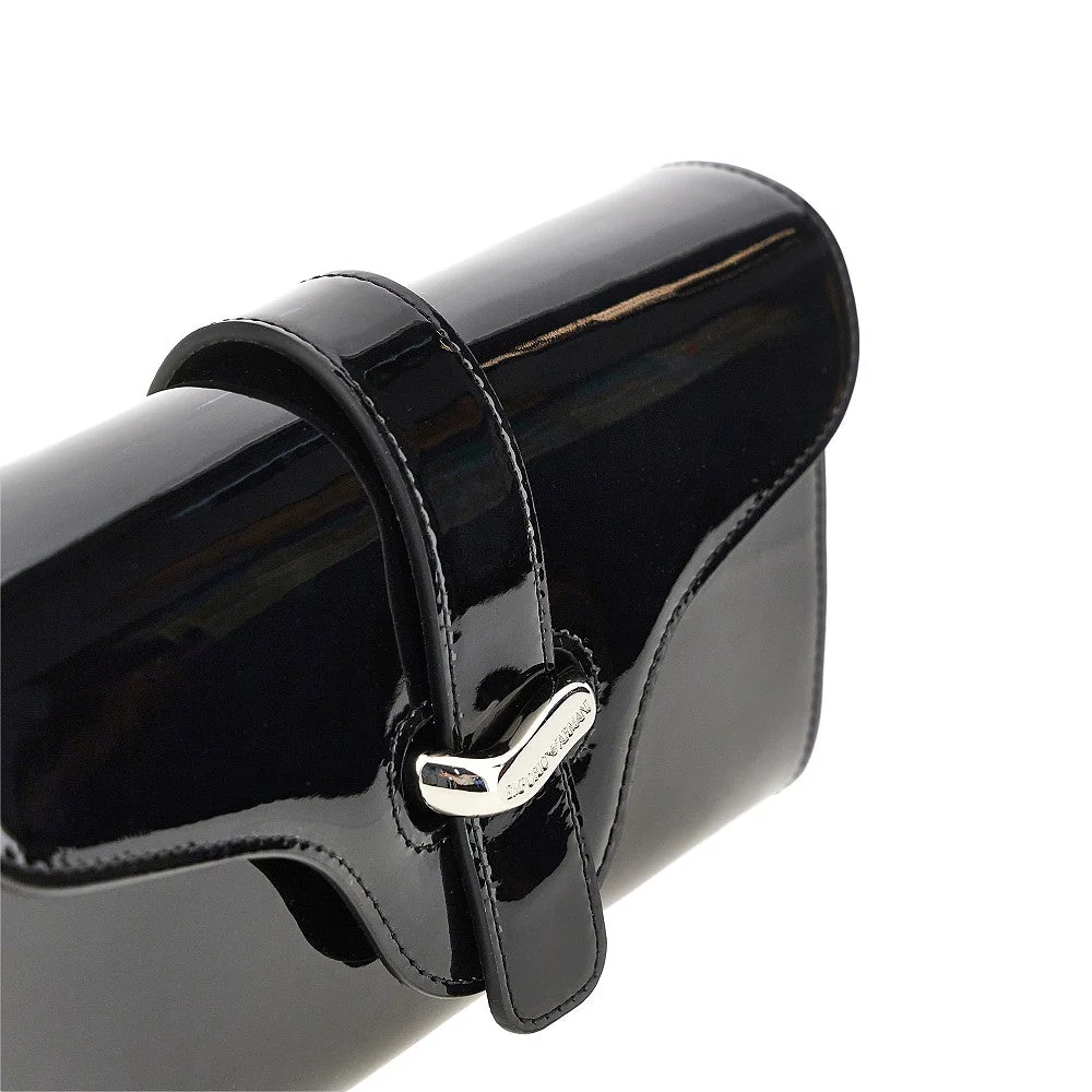 patent leather clutch with chain