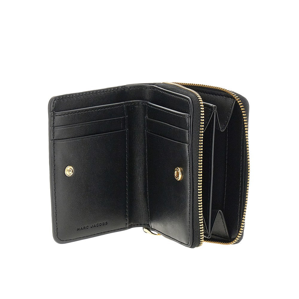grained leather mini compact wallet