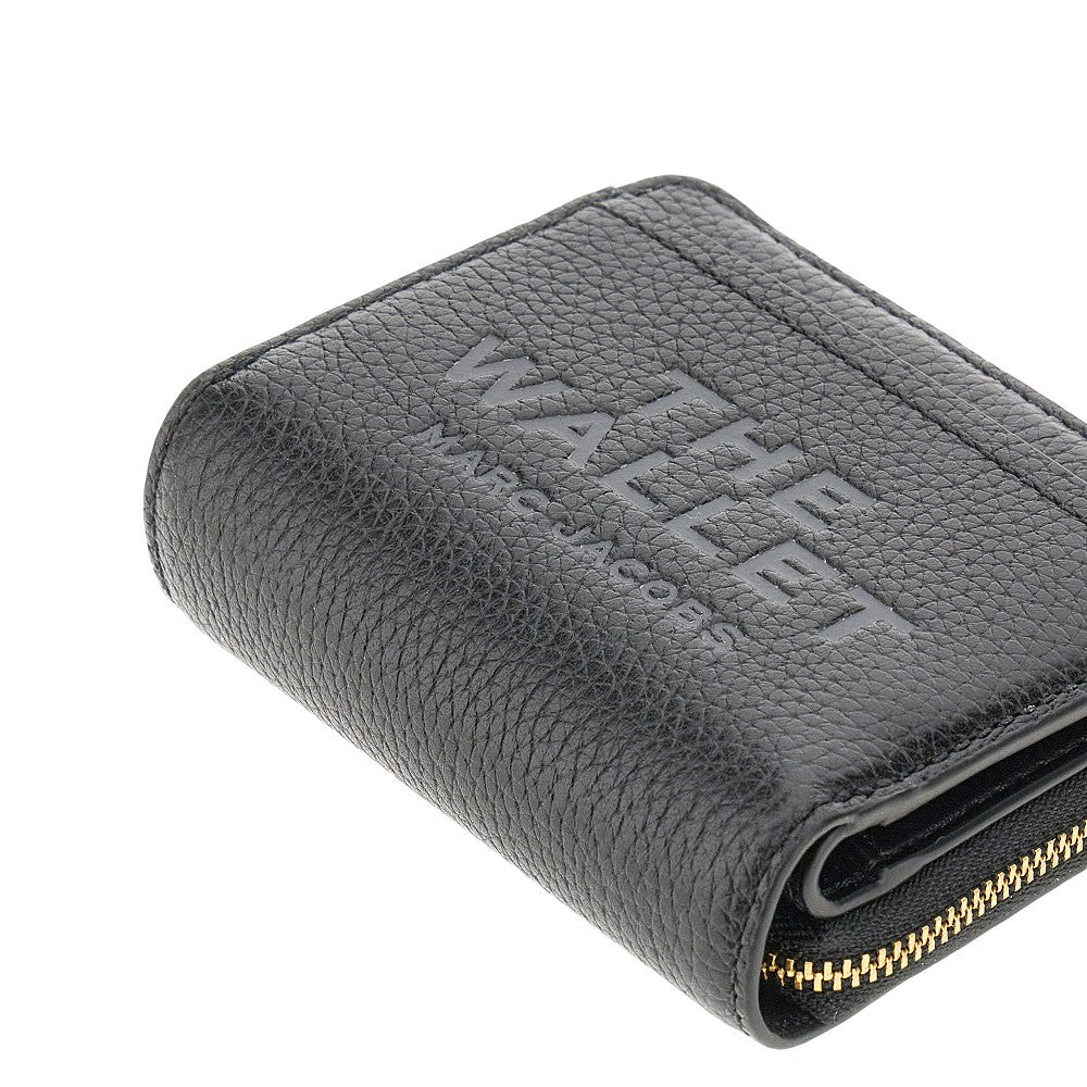 grained leather mini compact wallet