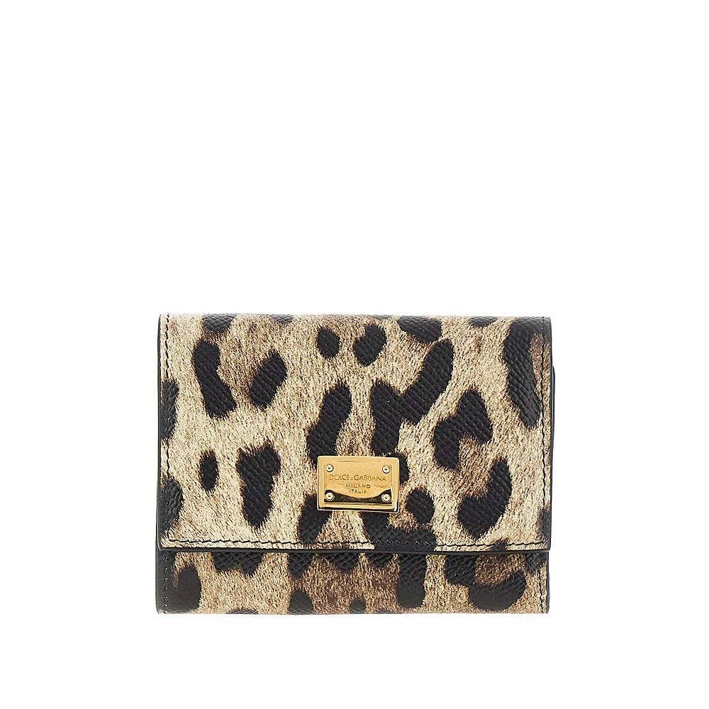 leopard-print leather french flap wallet