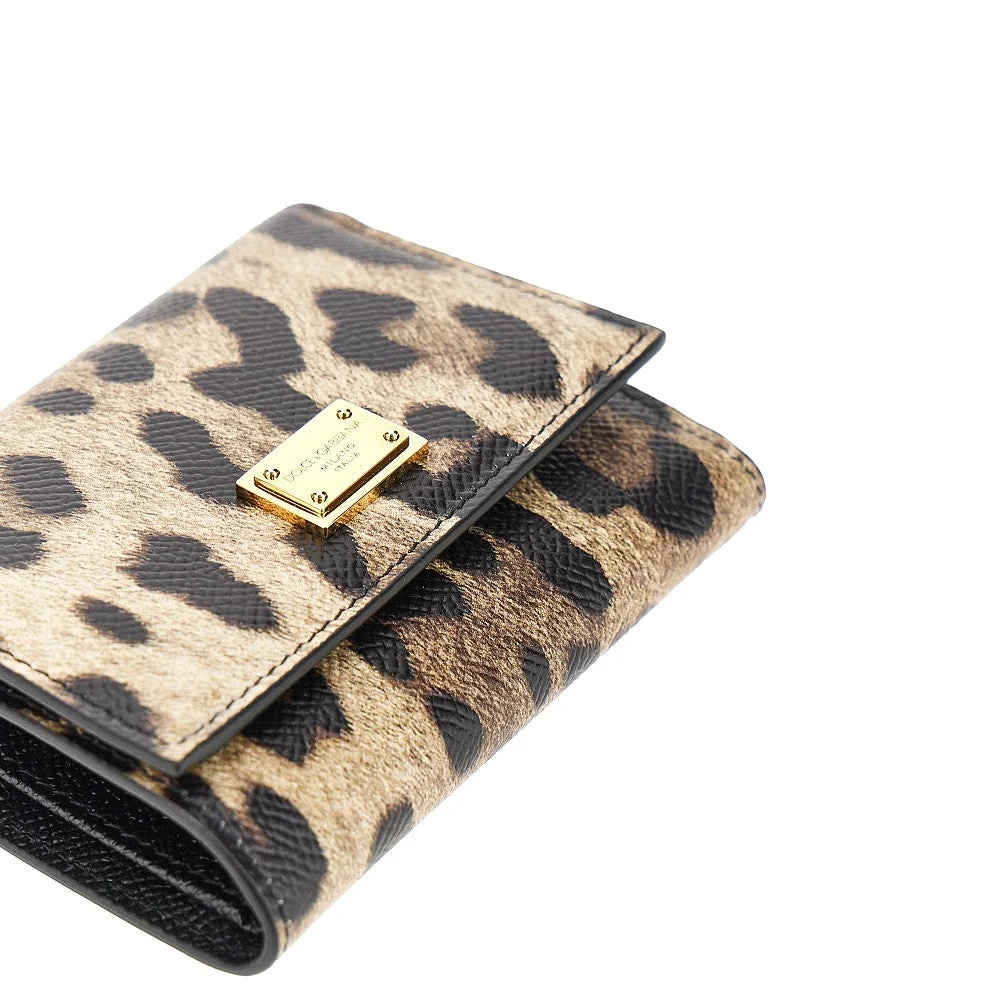 leopard-print leather french flap wallet