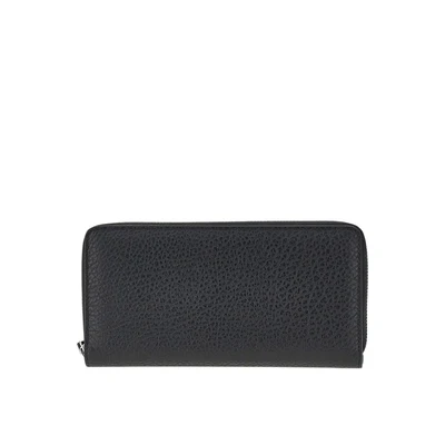 grained leather zip-around wallet