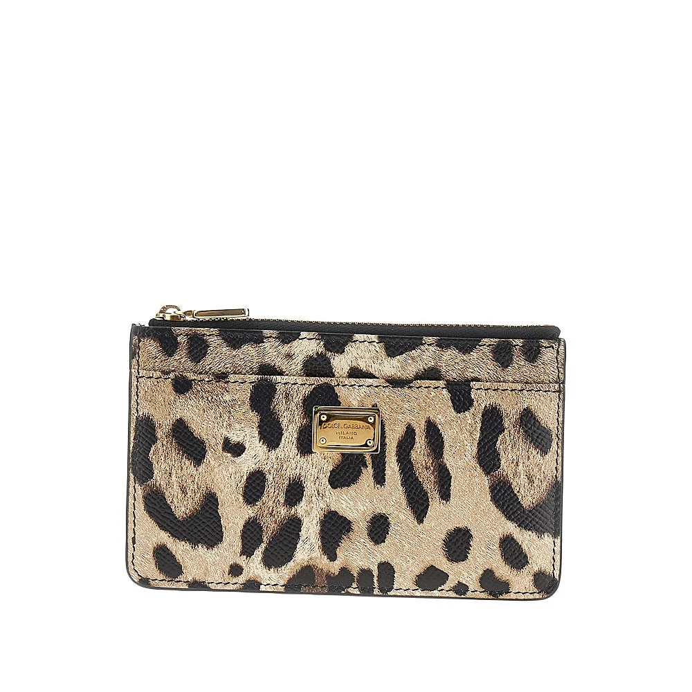 leopard-print leather cardholder pouch