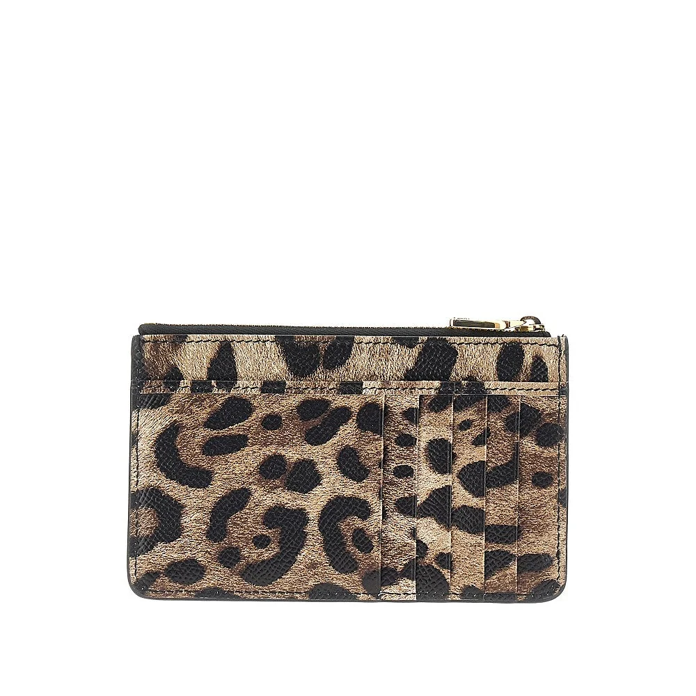 leopard-print leather cardholder pouch