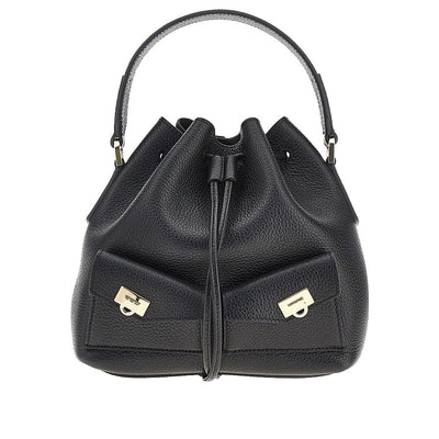 grained leather multipocket bucket bag