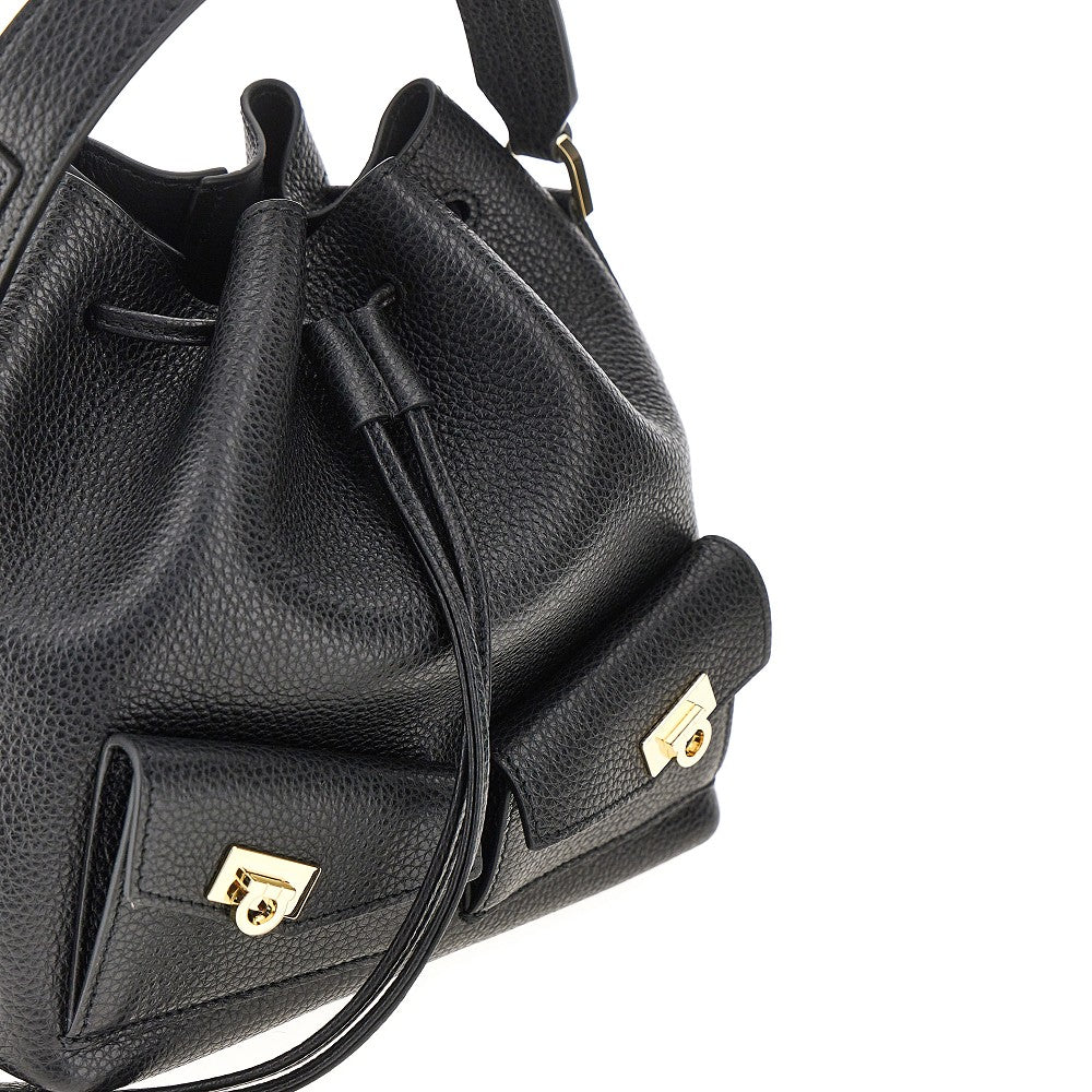 grained leather multipocket bucket bag